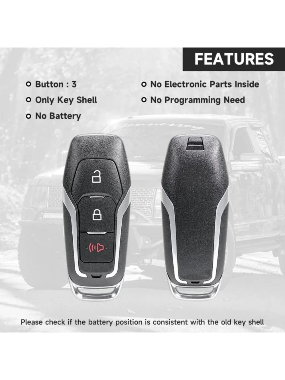 3-Button Key Fob Cover Shell Case Replacement for Ford F-150, Explorer 2015-2017
